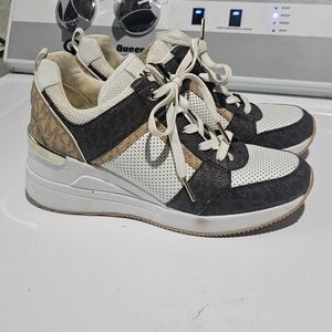 Michael Kors Women's Georgie Trainer Sneaker Shoes Optic White/Brown SIZE 7